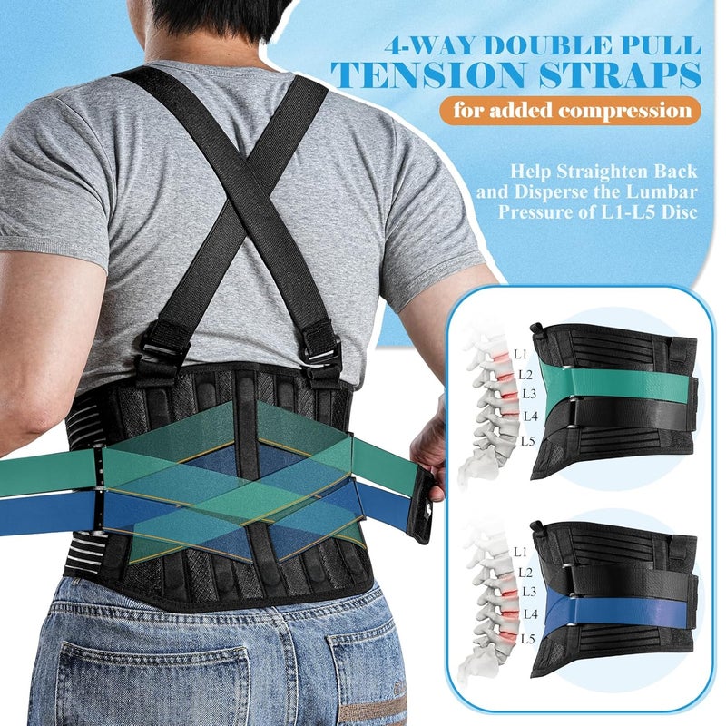KOPUREY Back Support Belt with 2 Removable Suspender Straps, Back Posture Corrector for Heavy Lifting Safety Protector, Work Back Brace for Men Women in Construction, Warehouse Jobs Large - Image 4